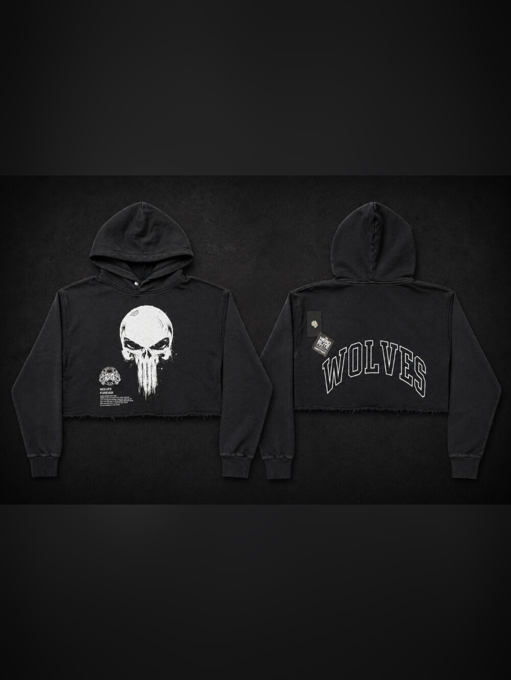Darc Sport x Marvel Punisher Cropped Hoodie Black Wolves Forever RARE Med New